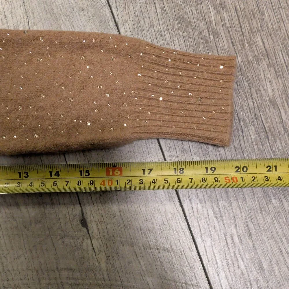 J.Crew Camel Sparkle Merino Wool & Alpaca Cardigan | Size M | Mint Condition - Picture 12 of 14